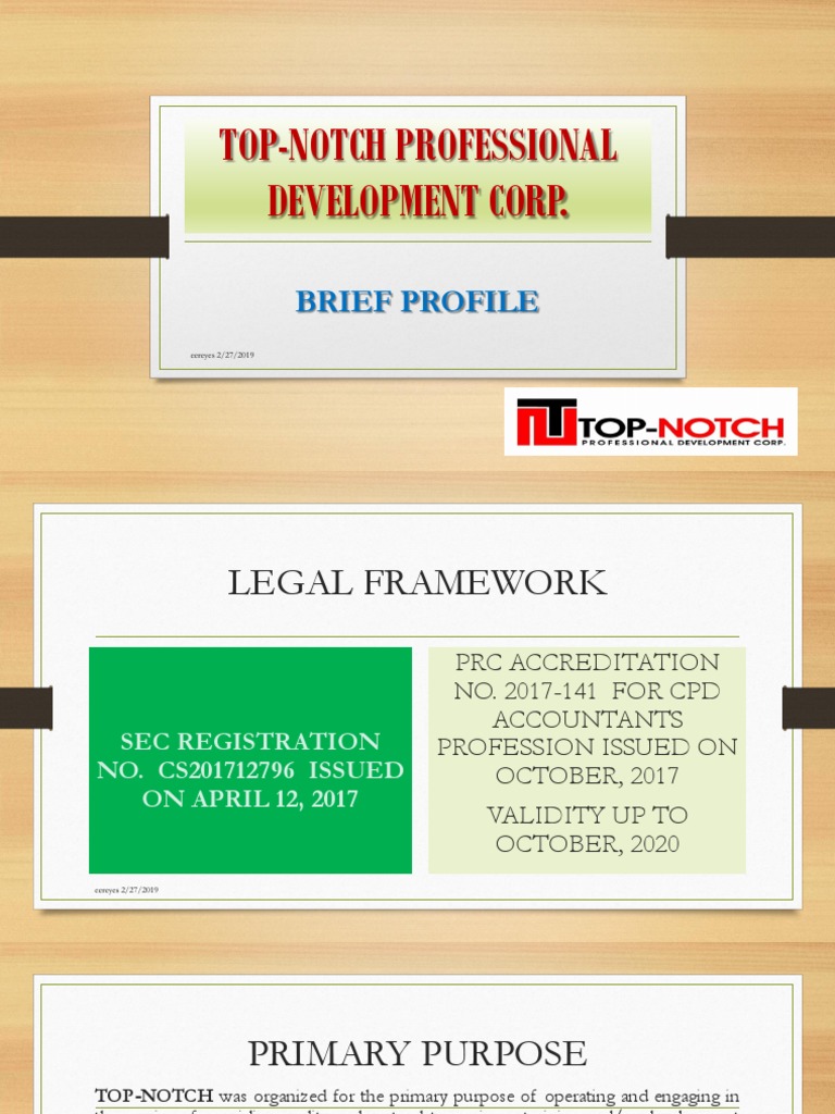 Top Notch Professional Development Corp. PDF Professional