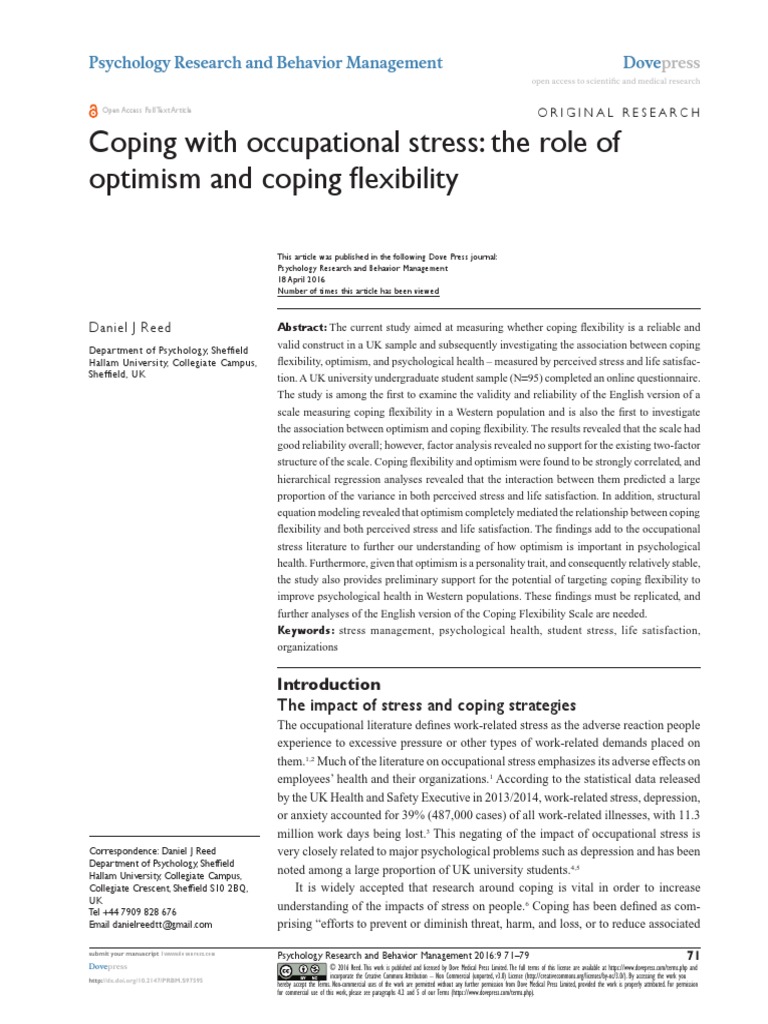 Coping With Occupational Stress: The Role of Optimism and Coping ...