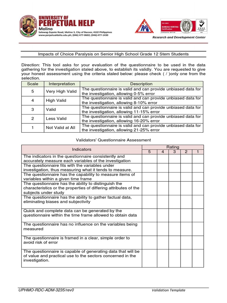 3. RDC Validation Sheet Group 6.docx Questionnaire Bias Free 30day Trial Scribd