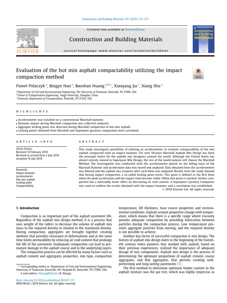 Evaluation of The Hot Mix Asphalt Compactability Utilizing The Impact ...