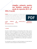 Autor y Cómplice Primario Pueden Recibir Penas Distintas Conforme Al Particular Grado de Reproche