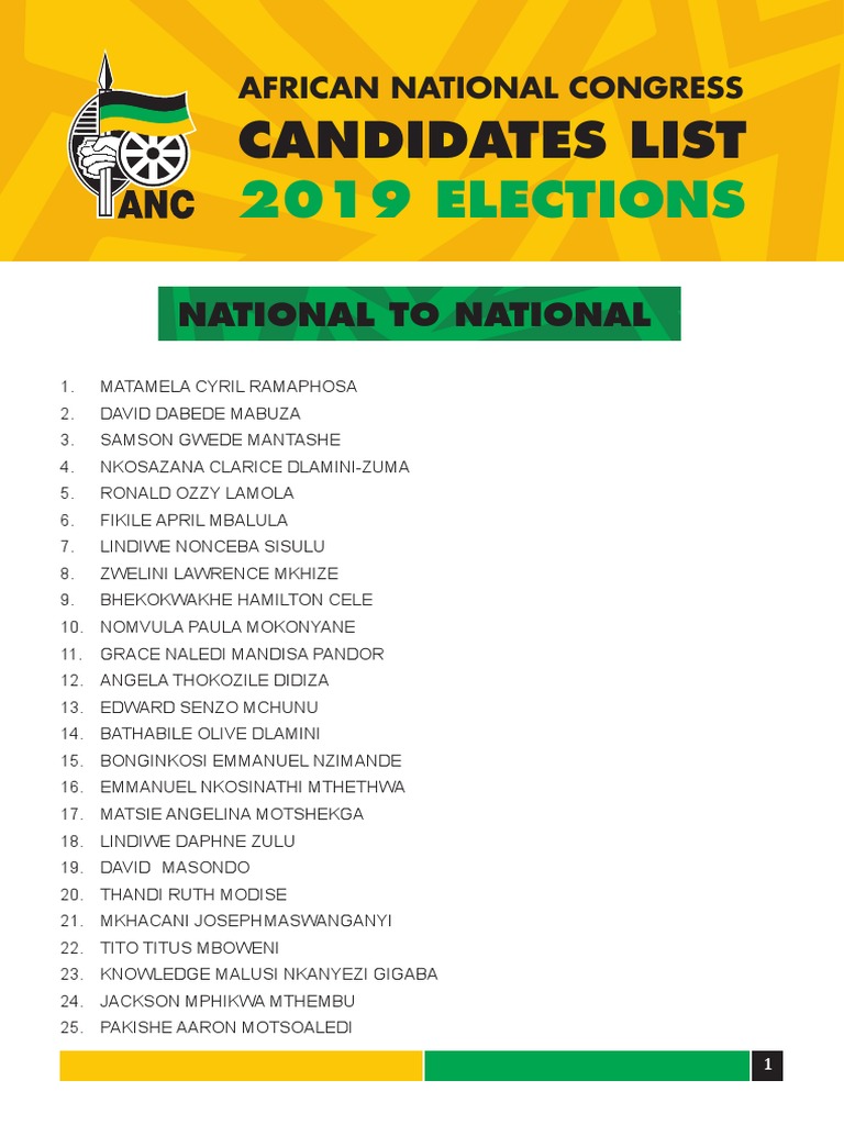 ANC Candidate List 2019 Elections PDF Politics Of Africa Politics