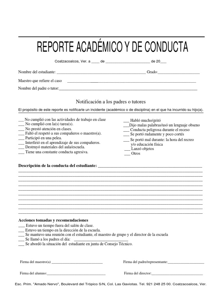 REPORTE DE CONDUCTA
