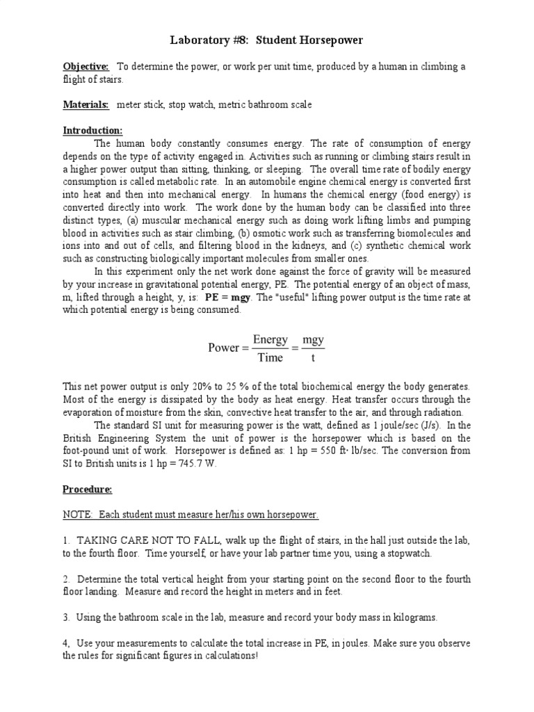 Human Power Output Measurement Lab | PDF | Horsepower | Power (Physics)