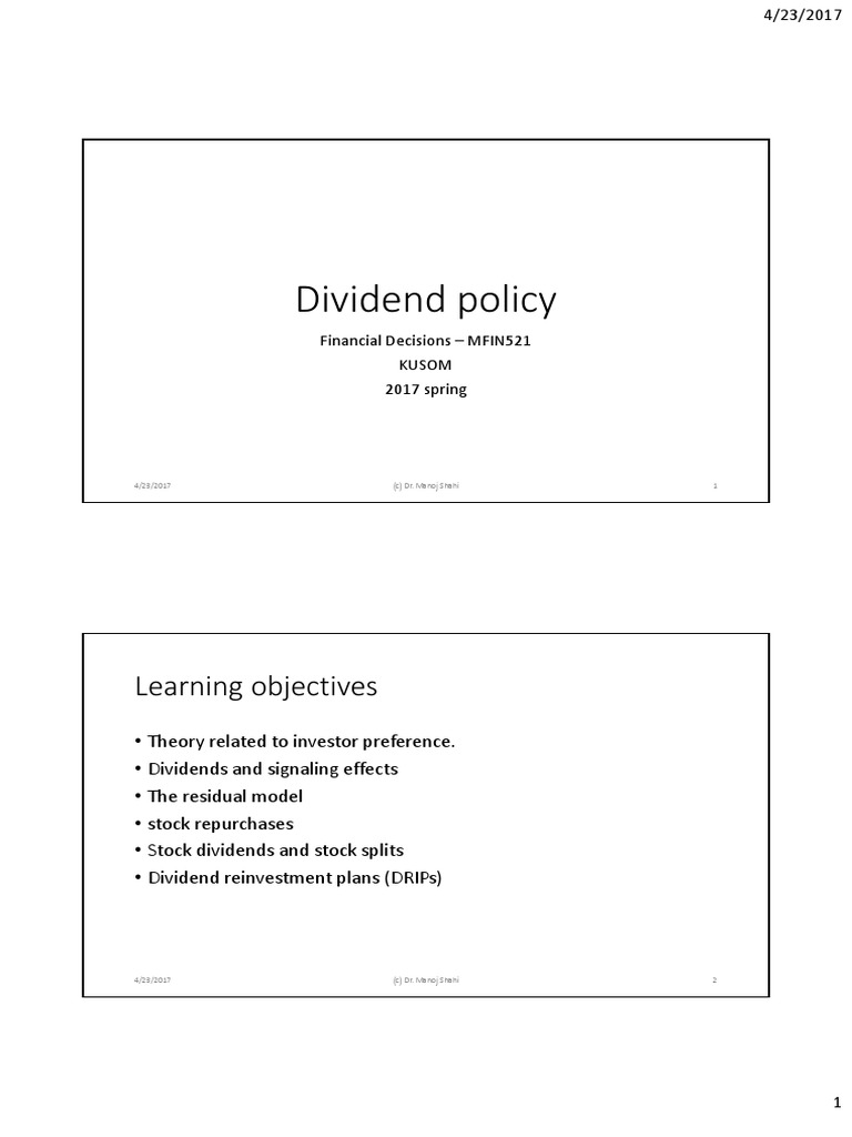 Understanding Dividend Policy and Practices | PDF | Dividend | Share ...