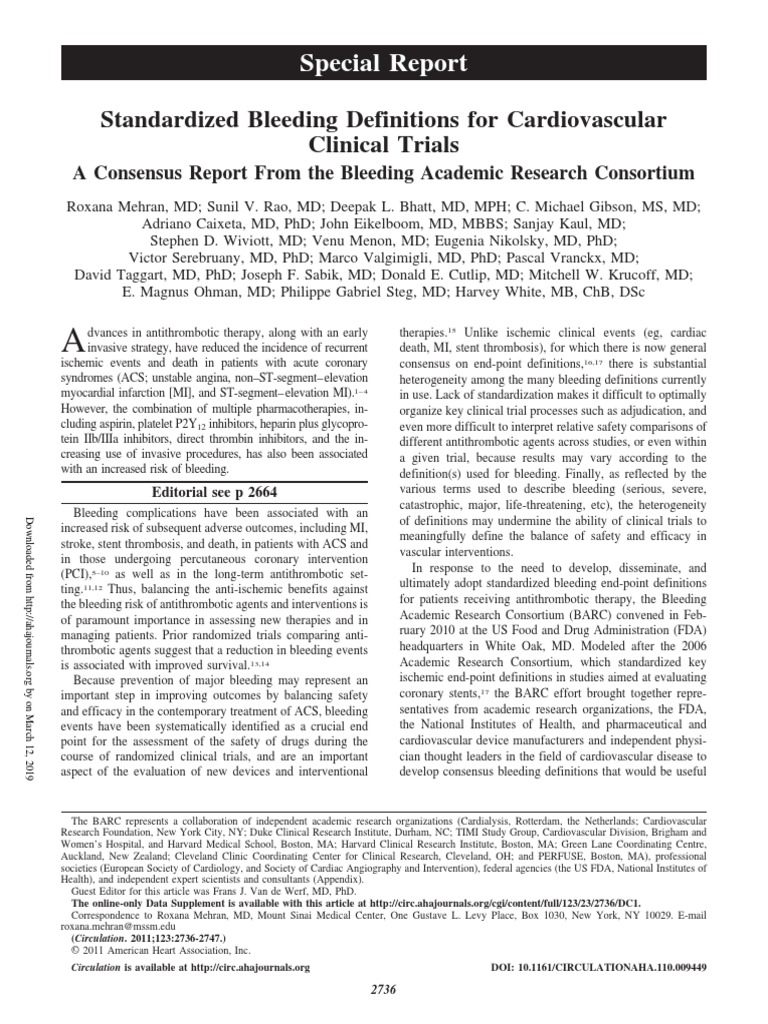 Standardized Bleeding Definitions For Cardiovascular Clinical Trials ...