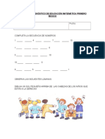 Prueba de Diagnostico de Educacion Matematica Primero Basico