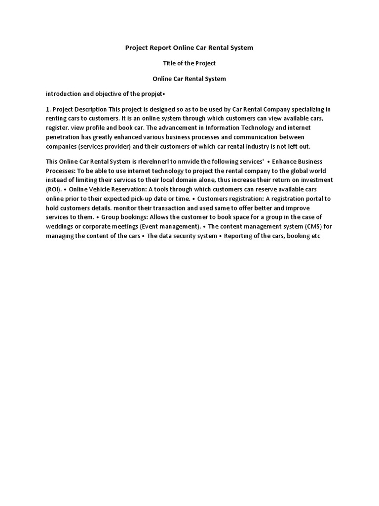 Online Car Rental System Project Report | PDF