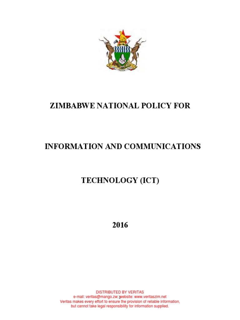 Zimbabwe National Policy For ICT 2016 | PDF | Information And