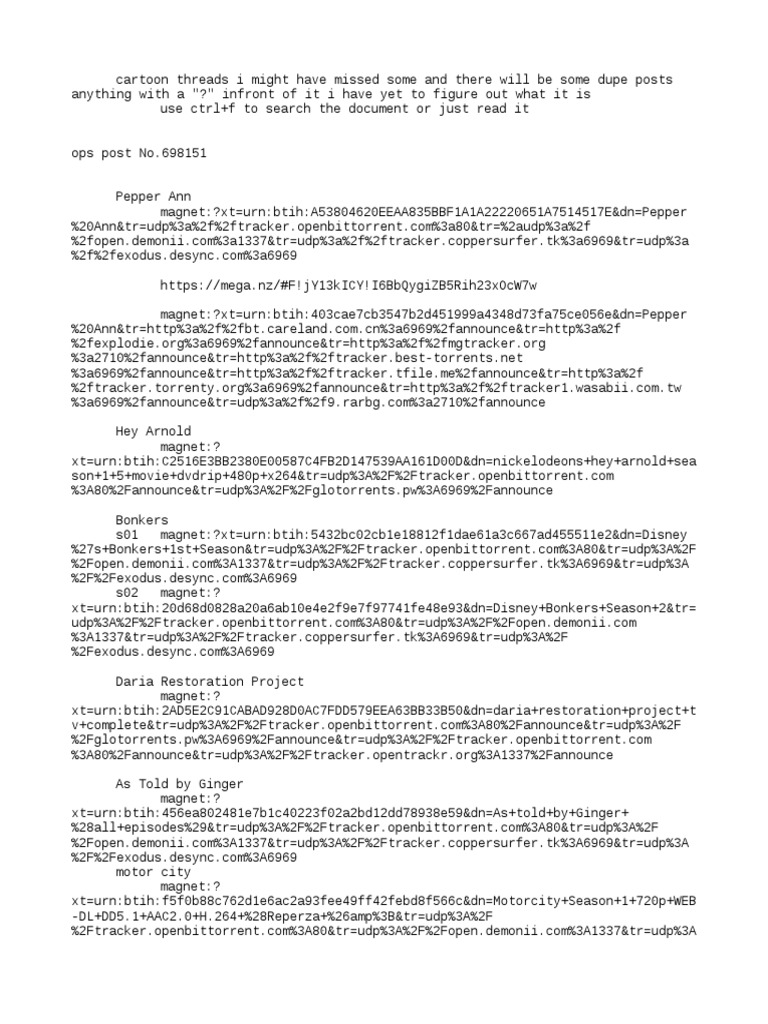 Cartoon Torrent Links Compilation | PDF