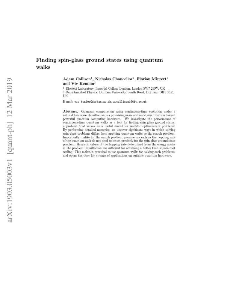 Finding SpinGlass Ground States Using Quantum Walks PDF PDF