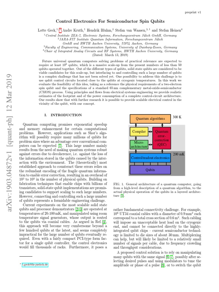 Control Electronics for Spin Qubits | PDF | Quantum Computing | Capacitor