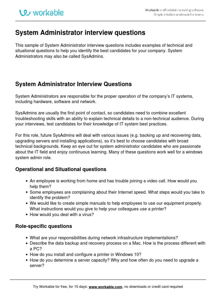 System Administrator Interview Questions Guide | PDF | System ...