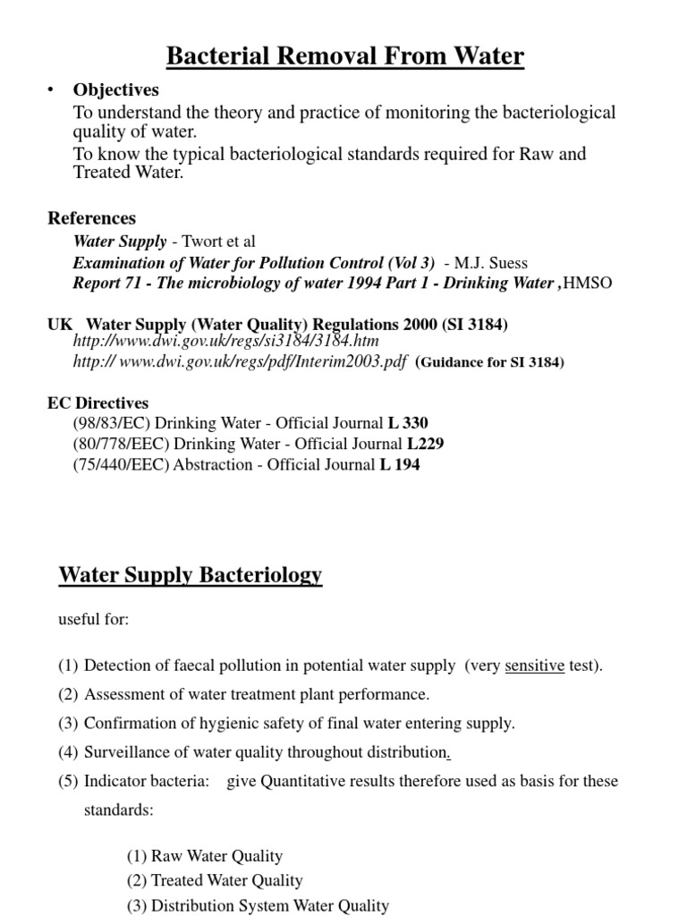 Monitoring Bacterial Quality in Water Systems: Standards, Methods and ...