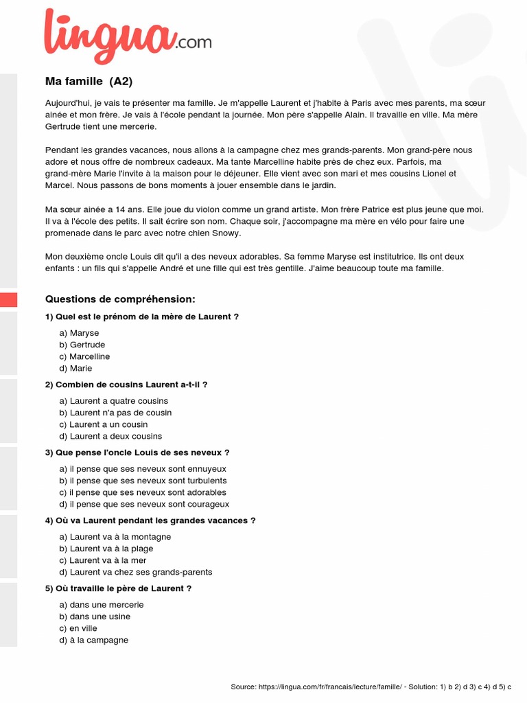 Francais Texte Famille