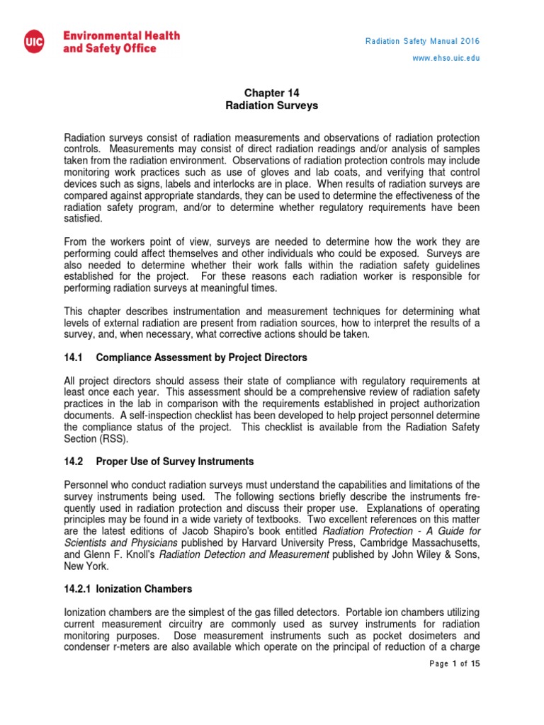 Radiation Surveys 14.1 Compliance Assessment by Project Directors
