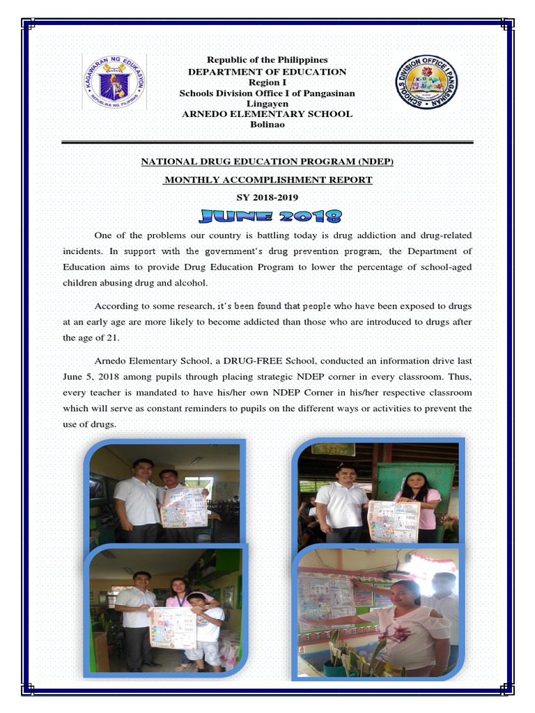 NDEP Monthly Accomplishment Report 2018-2019 | PDF | Self-Improvement ...