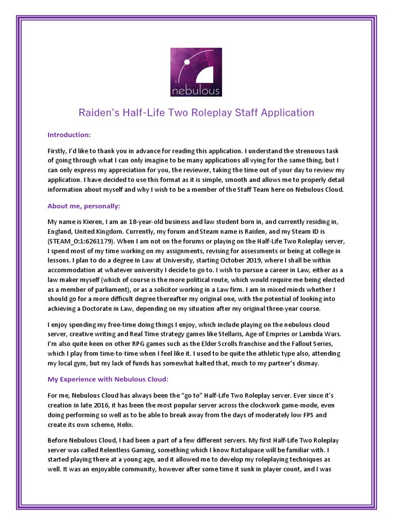 Raiden's Half-Life 2 RP Staff Application | PDF | Leisure