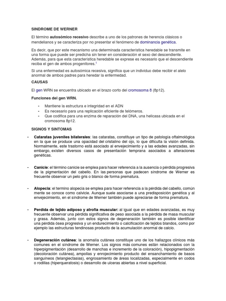 Síndrome de Werner: Causas y Síntomas | PDF | Dominancia (Genética) | Gene