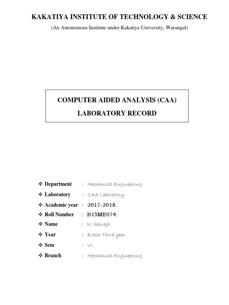CAA Laboratory Record - B.Tech 2017-18 | PDF