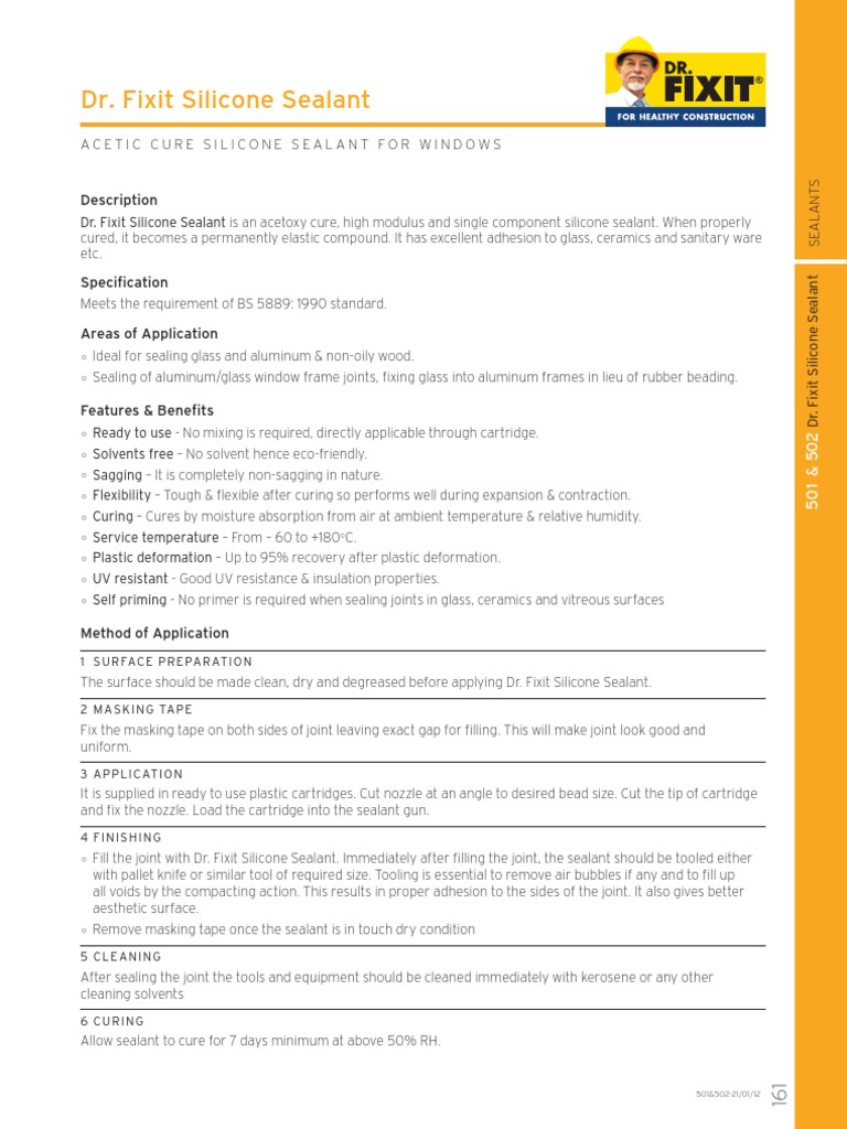 DR Fixit Silicone Sealant GPS Clear PDF Silicone Chemistry