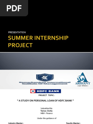 A study on personal loan of HDFC Bank