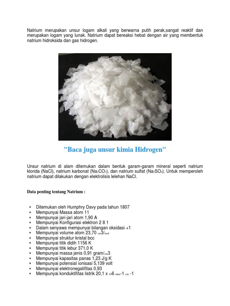 Natrium Merupakan Unsur Logam Alkali Yang Berwarna Putih Perak Pdf