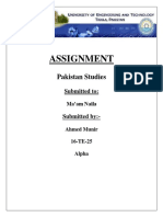 Assignment: Pakistan Studies