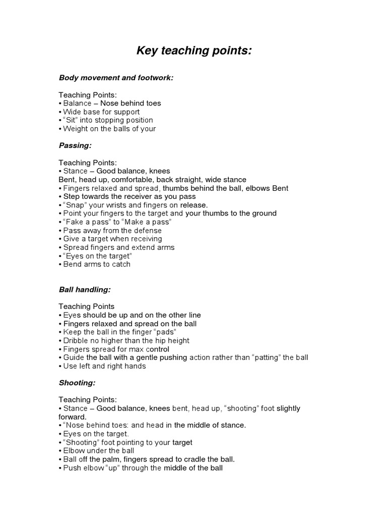 Basketball Skills Teaching Points Guide | PDF