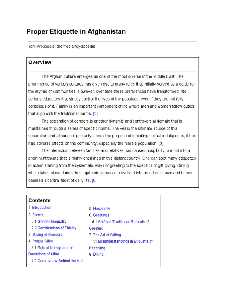 Proper Etiquette in Afghanistan PDF Hijab Family