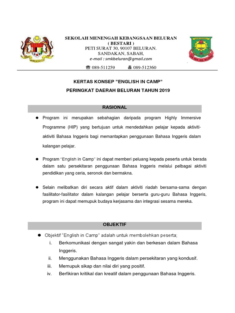 Kertas Konsep English In Camp 2019 Pdf