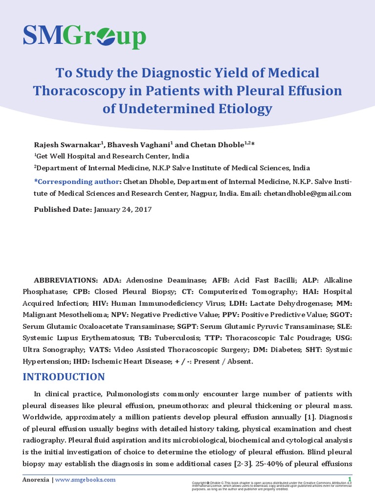 GR Up: To Study The Diagnostic Yield of Medical Thoracoscopy in ...