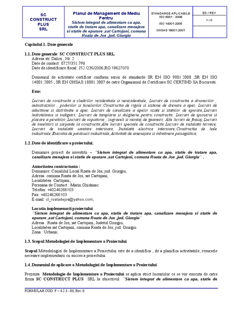 Metodologia de Implementare A Proiectului Completa Modificata | PDF