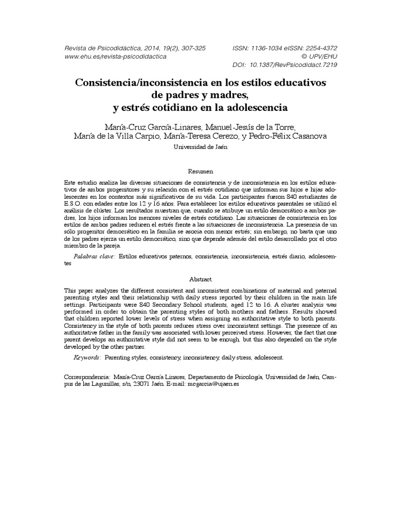 Consistencia-Inconsistencia Estilos Educativos Adolescencia | PDF ...