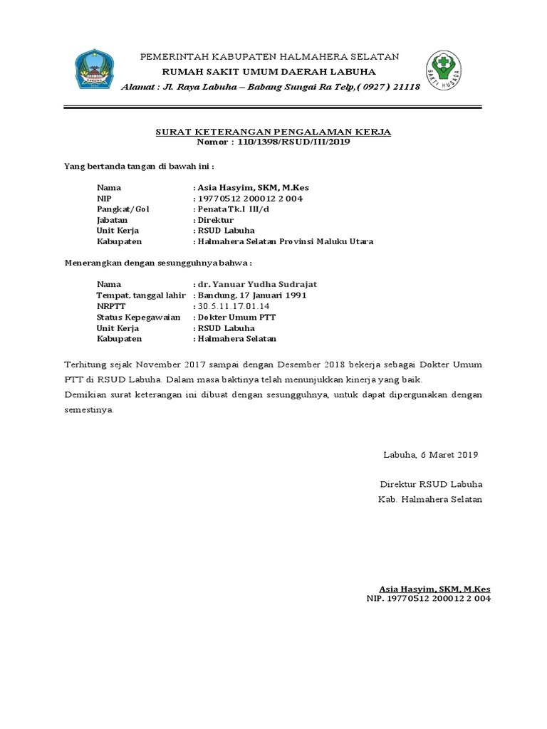 Surat Keterangan Kerja Pdf