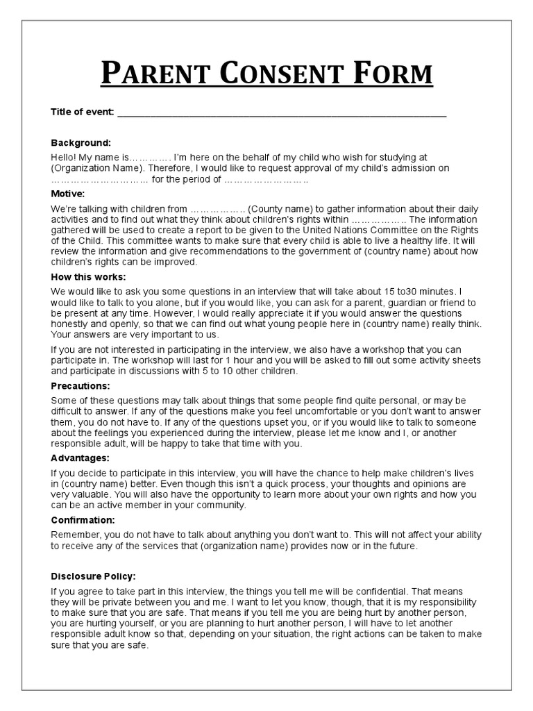 Parent Consent Form PDF Psychology Psychological Concepts