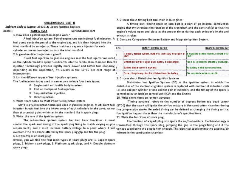 Spark Ignition Engines Subject Code & Name PDF Internal Combustion