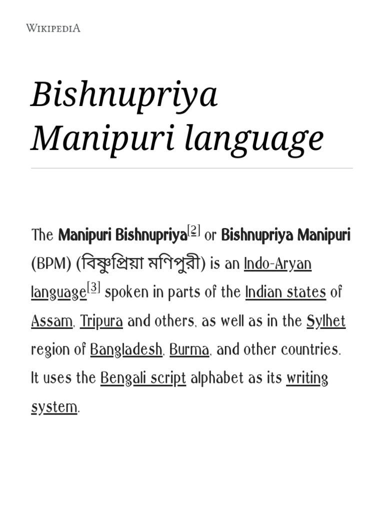 Bishnupriya Manipuri Language Wikipedia Languages Of Asia Languages