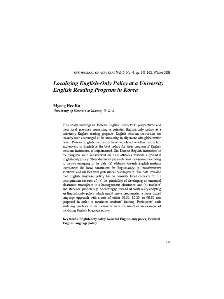 Localizing English Policy in Korean Education | PDF | English As A ...