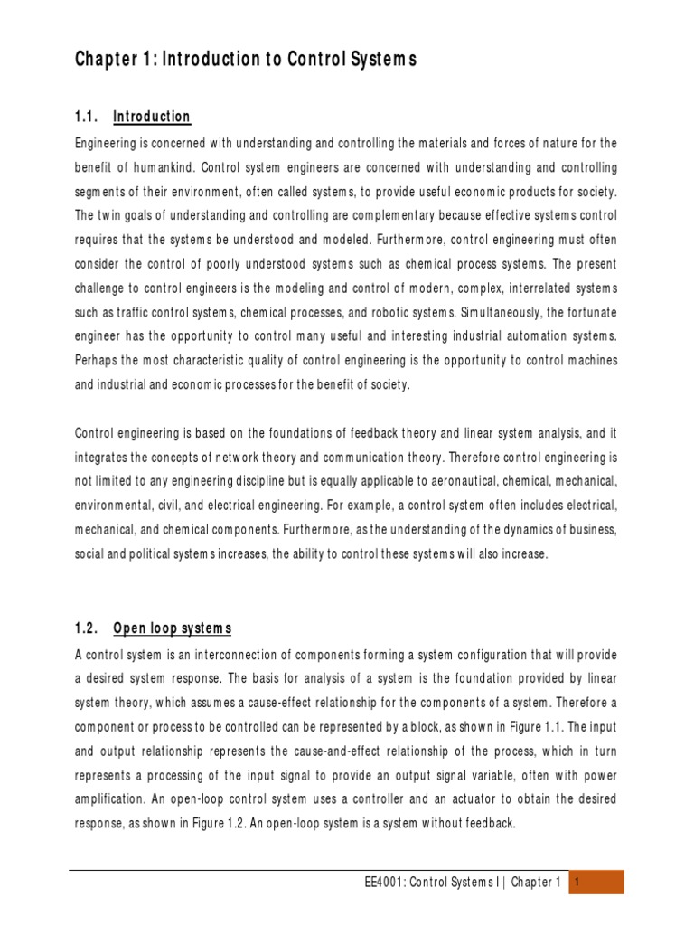 Chapter 1: Introduction To Control Systems | PDF | Control Theory ...