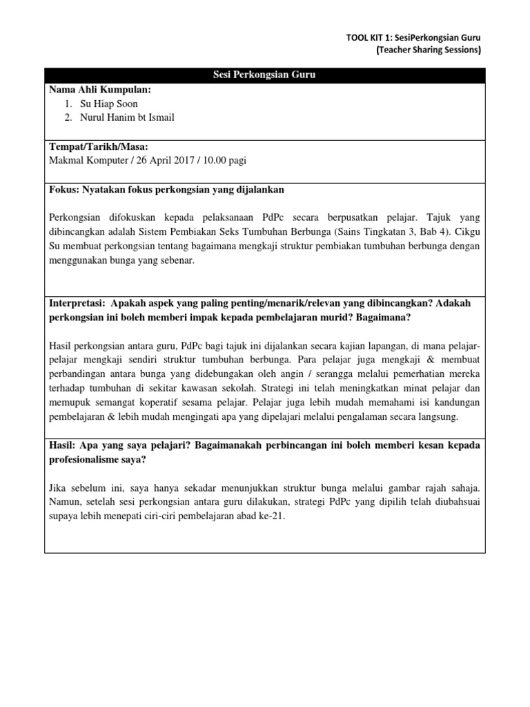 Contoh Laporan Plc Teacher Sharing