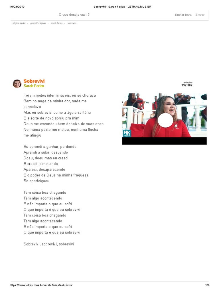 Sobrevivi Sarah Farias Letras Mus Br Lazer Entretenimento Geral sobrevivi sarah farias letras mus