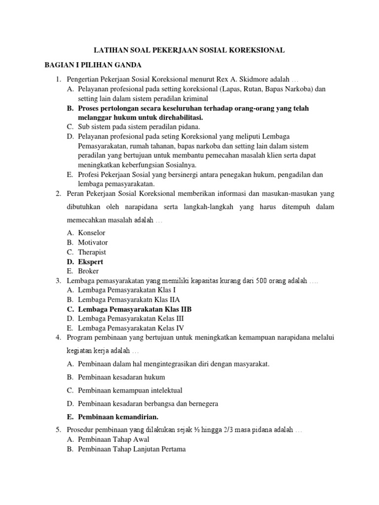 Contoh Soal Pekerjaan Sosial Koreksional