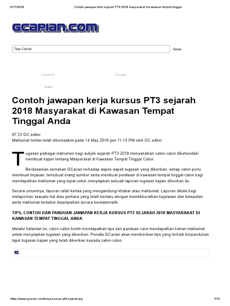 Contoh Jawapan Folio Sejarah PT3 2018 Masyarakat Di Kawasan 