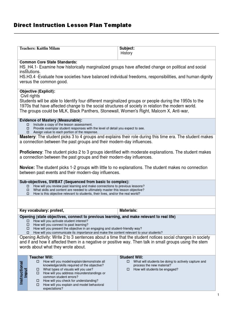 History Lesson Plan on Civil Rights | PDF | Teachers | Educational ...