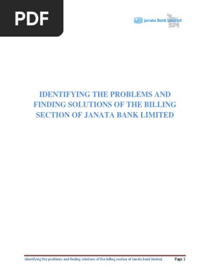 Identifying The Problems And Finding Solutions Of The Billing Section Of Janata Bank Limited Banks Earnings
