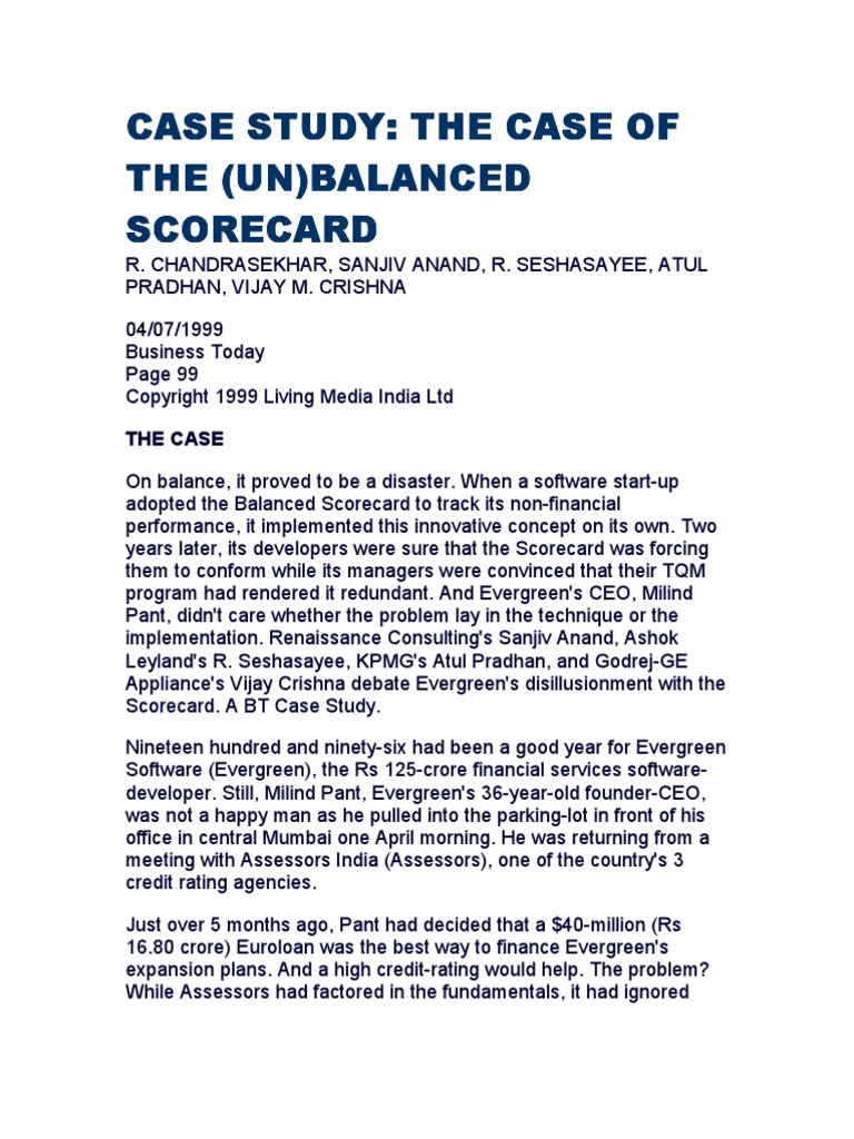Case Study - The Case of The Un Balanced Scorecard | PDF | Strategic ...