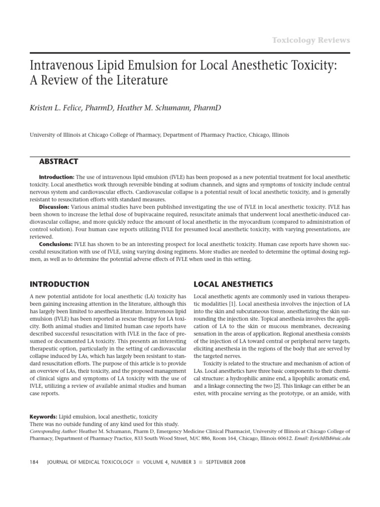Intravenous Lipid Emulsion Lipoprotein Drugs