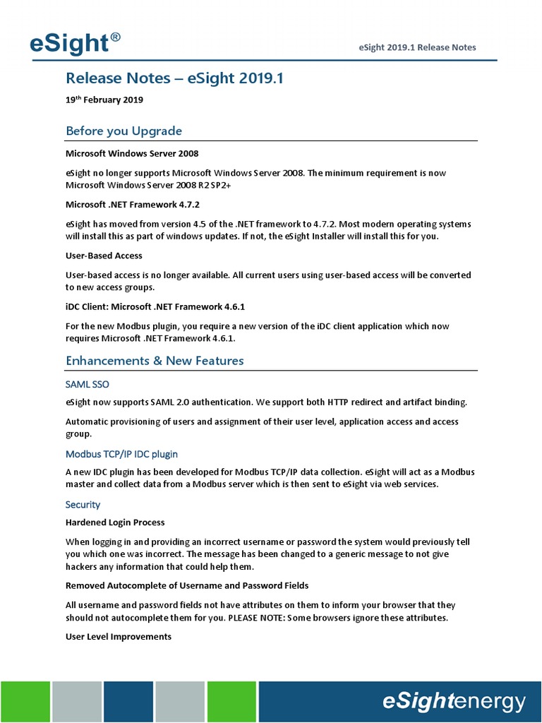 eSight 2019.1 Release Notes Summary | PDF | Information Technology ...