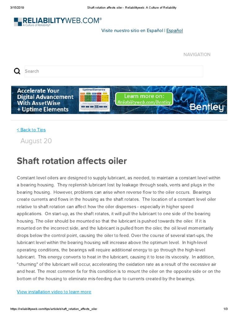 Shaft Rotation Affects Oiler - Reliabilityweb - A Culture of ...